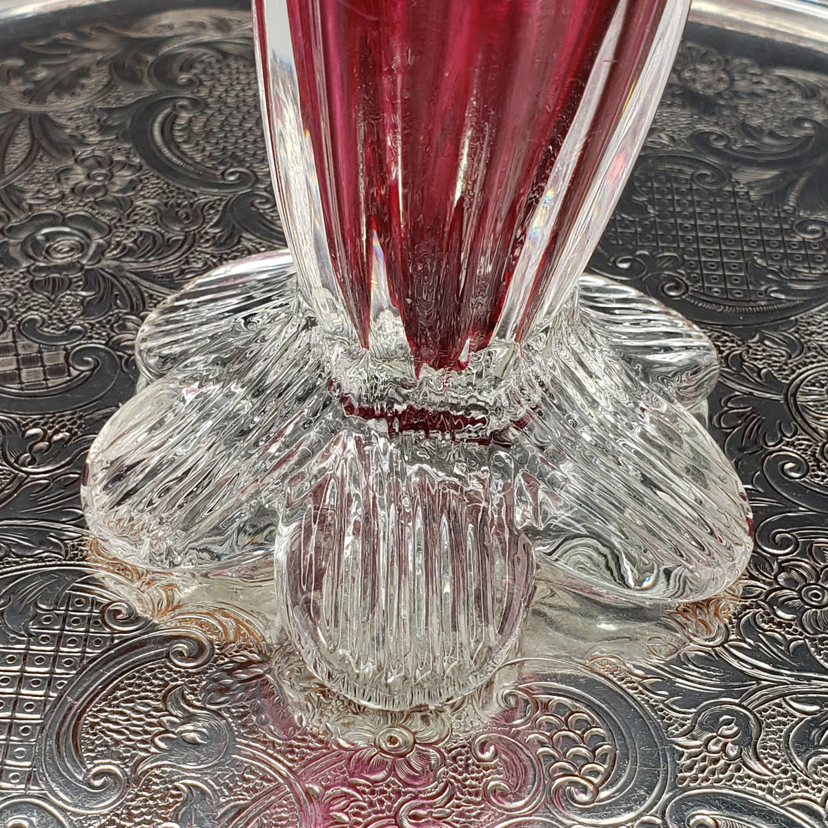 Vintage Rossi Cranberry Pink Glass Fan Vase - 1980s Decor