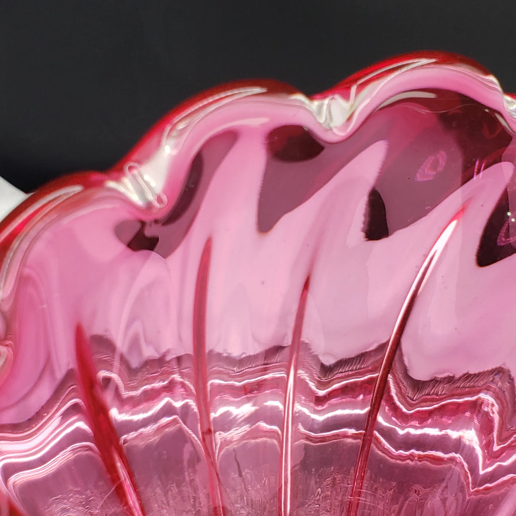 Vintage Rossi Cranberry Pink Glass Fan Vase - 1980s Decor
