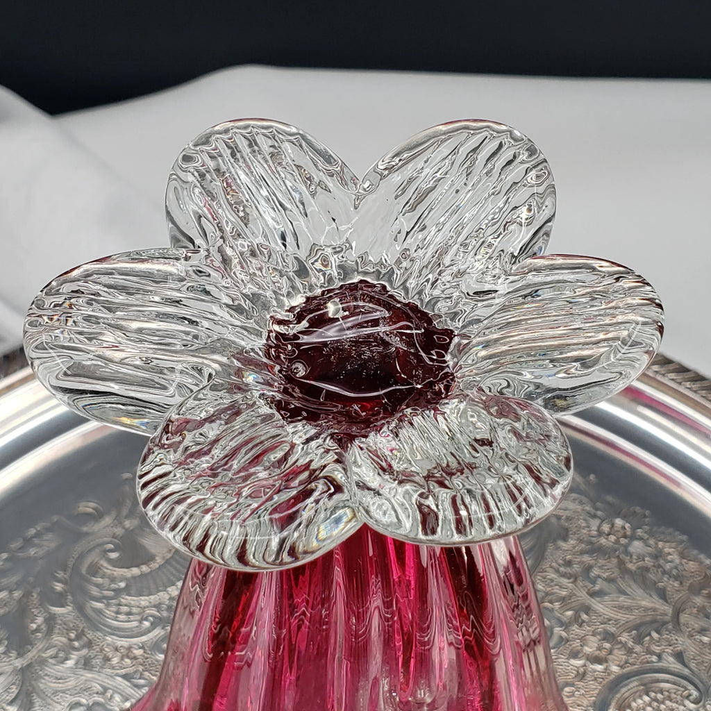 Vintage Rossi Cranberry Pink Glass Fan Vase - 1980s Decor