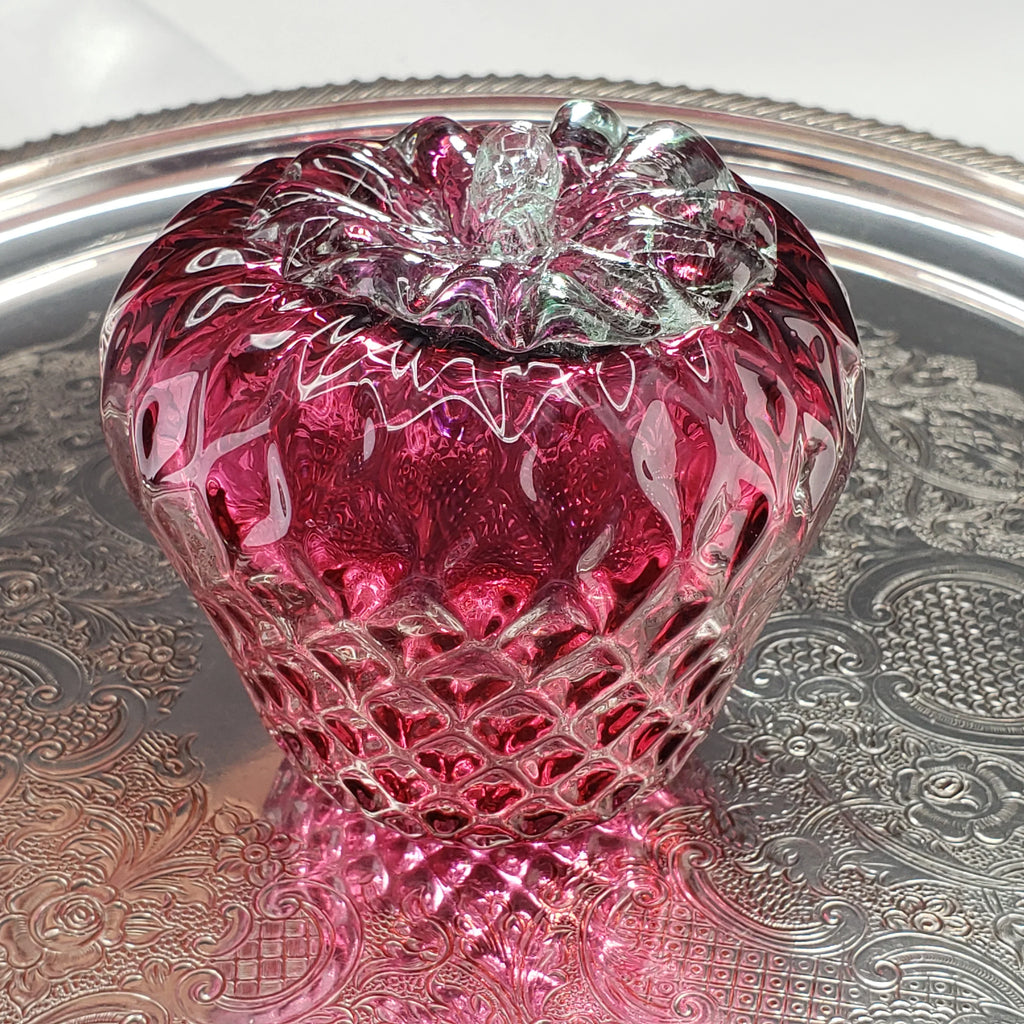 Vintage Rossi Hand Blown Cranberry Art Glass Strawberry Paperweight