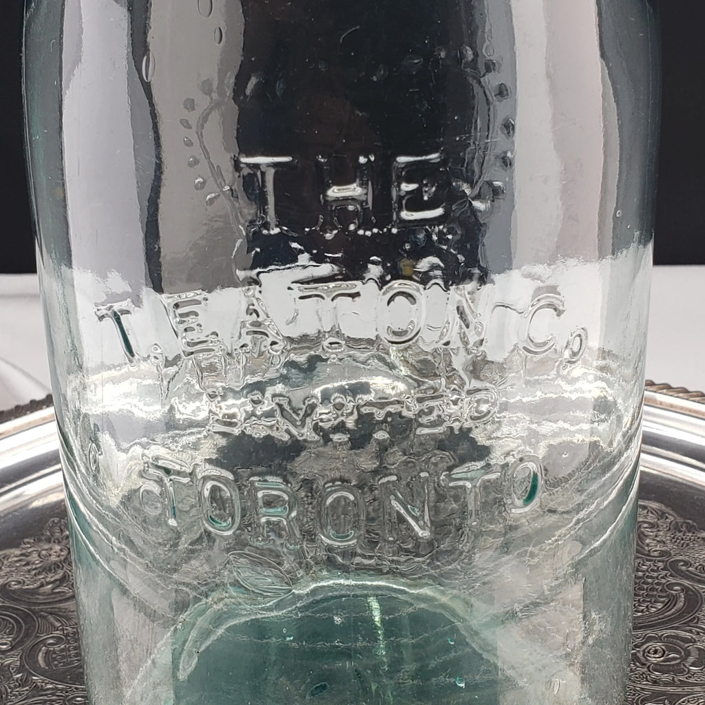 Rare Arched "The T Eaton Co. Limited Toronto " - Aqua Half Gallon Sealer Jar - Crown Version