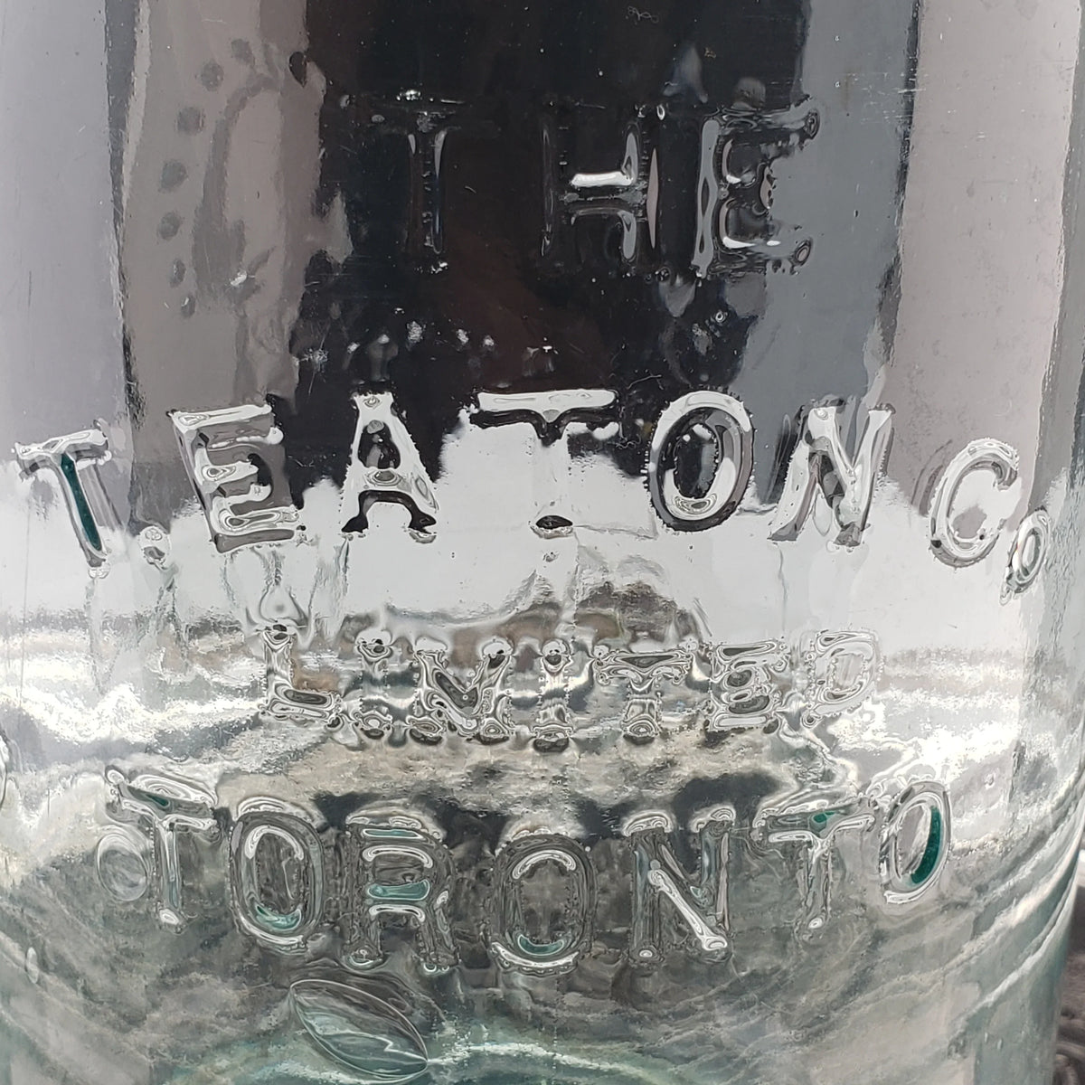 Rare Arched "The T Eaton Co. Limited Toronto " - Aqua Half Gallon Sealer Jar - Crown Version