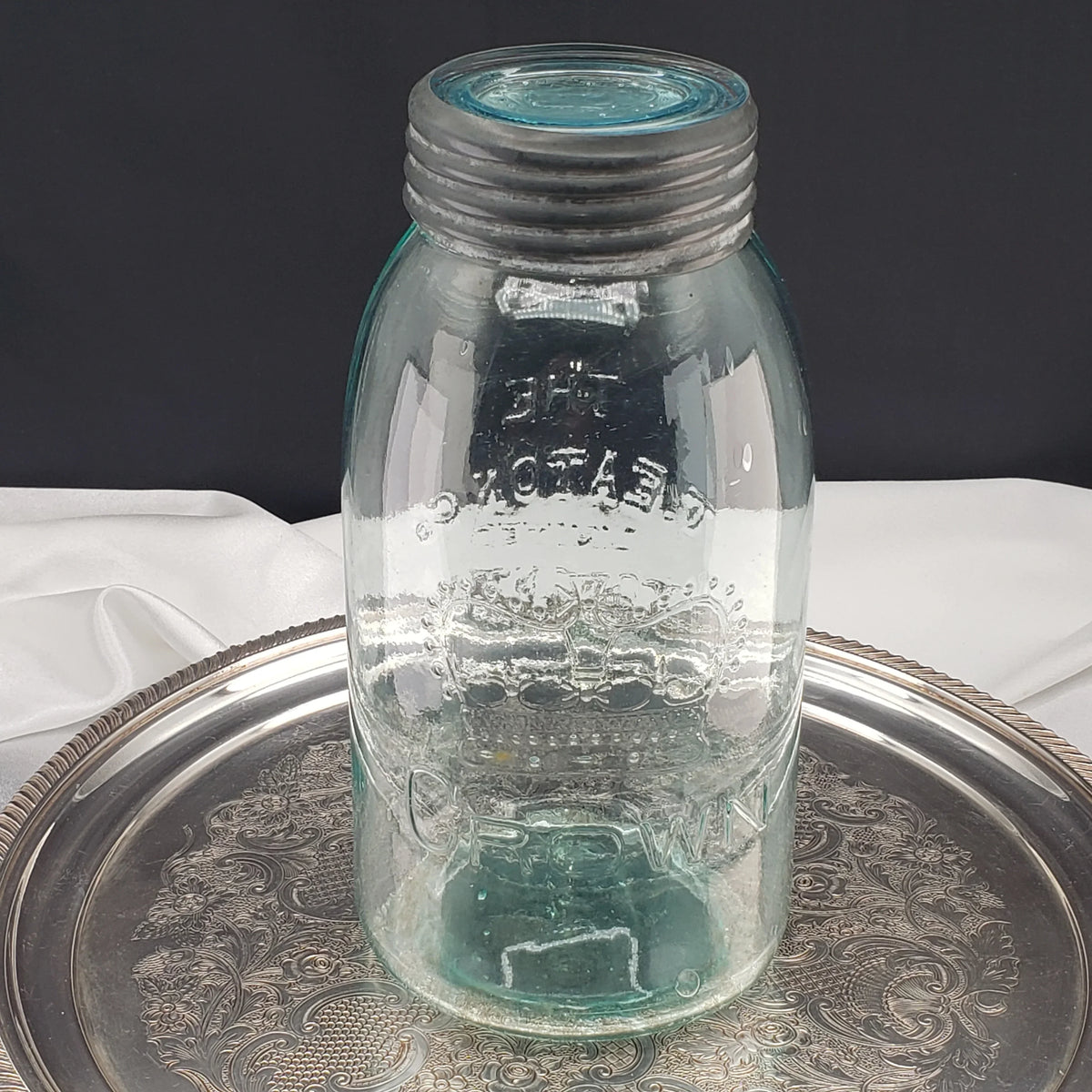 Rare Arched "The T Eaton Co. Limited Toronto " - Aqua Half Gallon Sealer Jar - Crown Version
