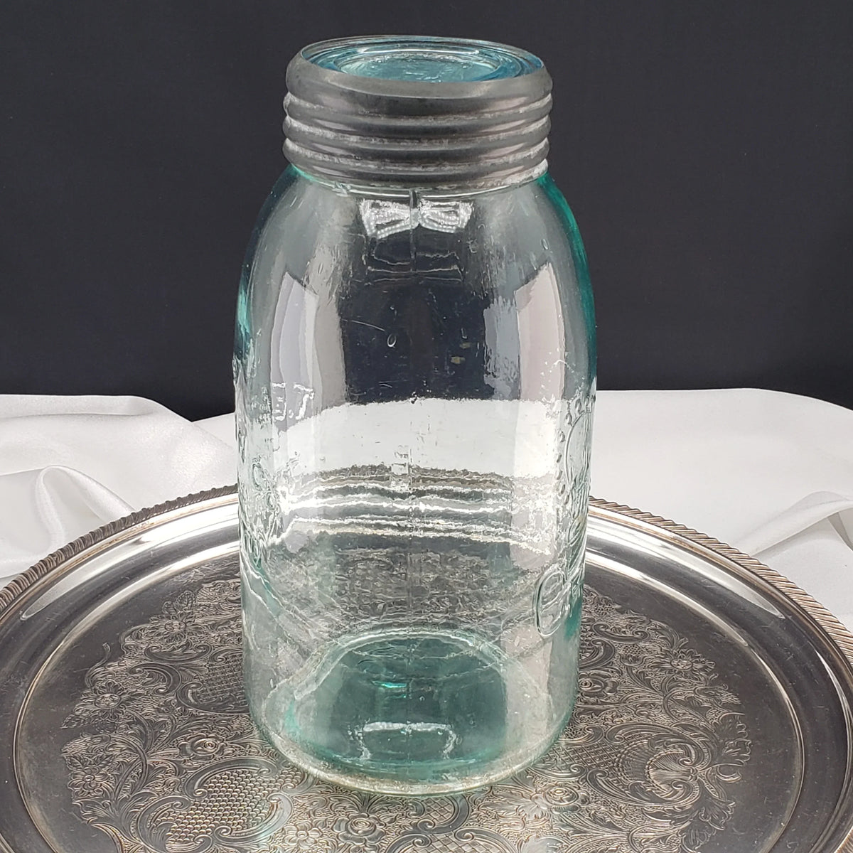 Rare Arched "The T Eaton Co. Limited Toronto " - Aqua Half Gallon Sealer Jar - Crown Version