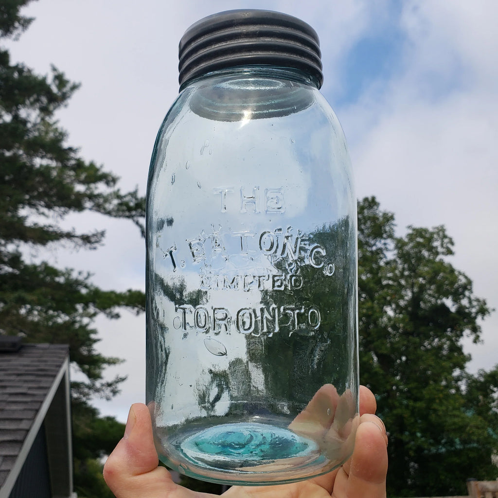 Rare Arched "The T Eaton Co. Limited Toronto " - Aqua Half Gallon Sealer Jar - Crown Version