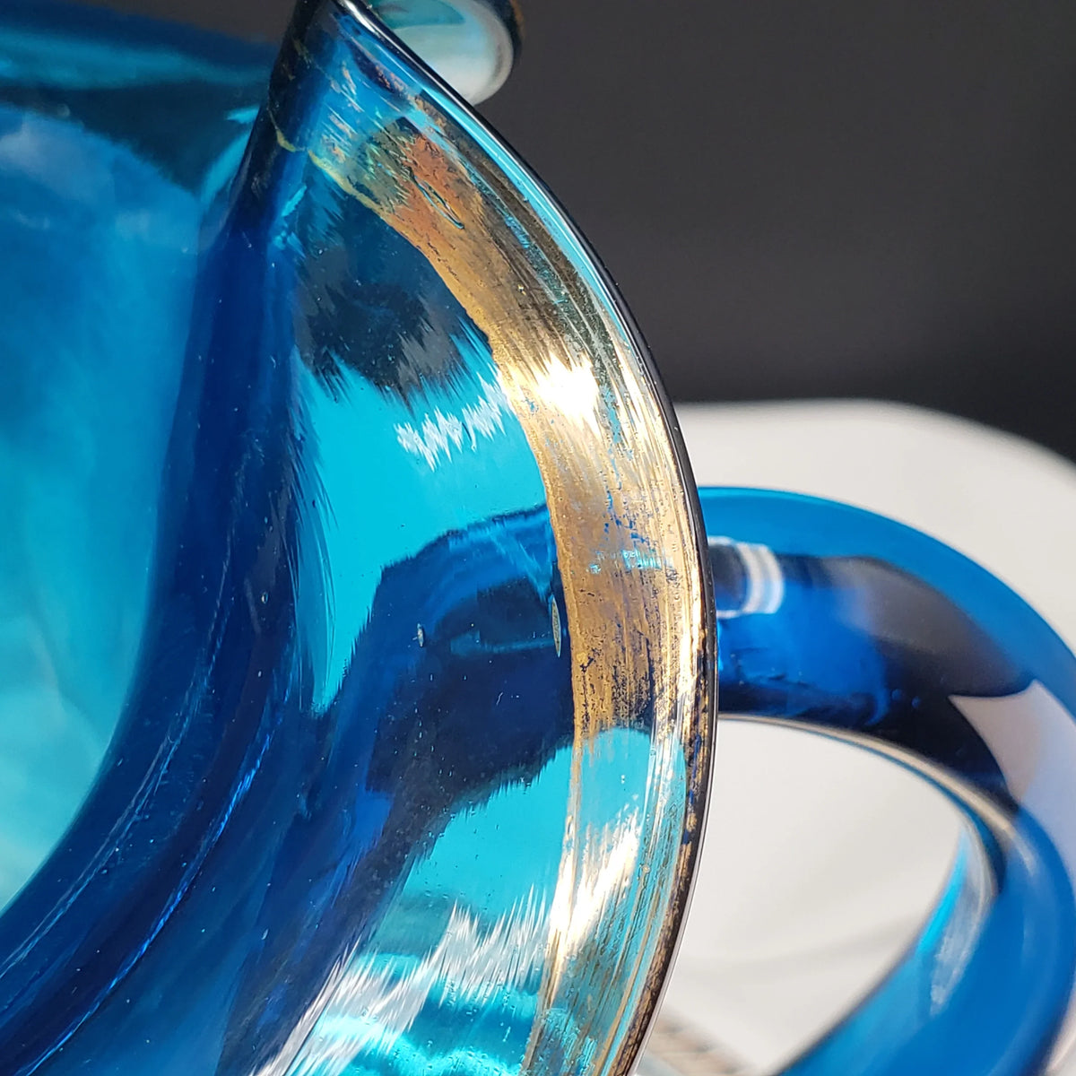 Antique Lemonade Pitcher - Azure Blue - Hand Painted - Possible Northwood Glass