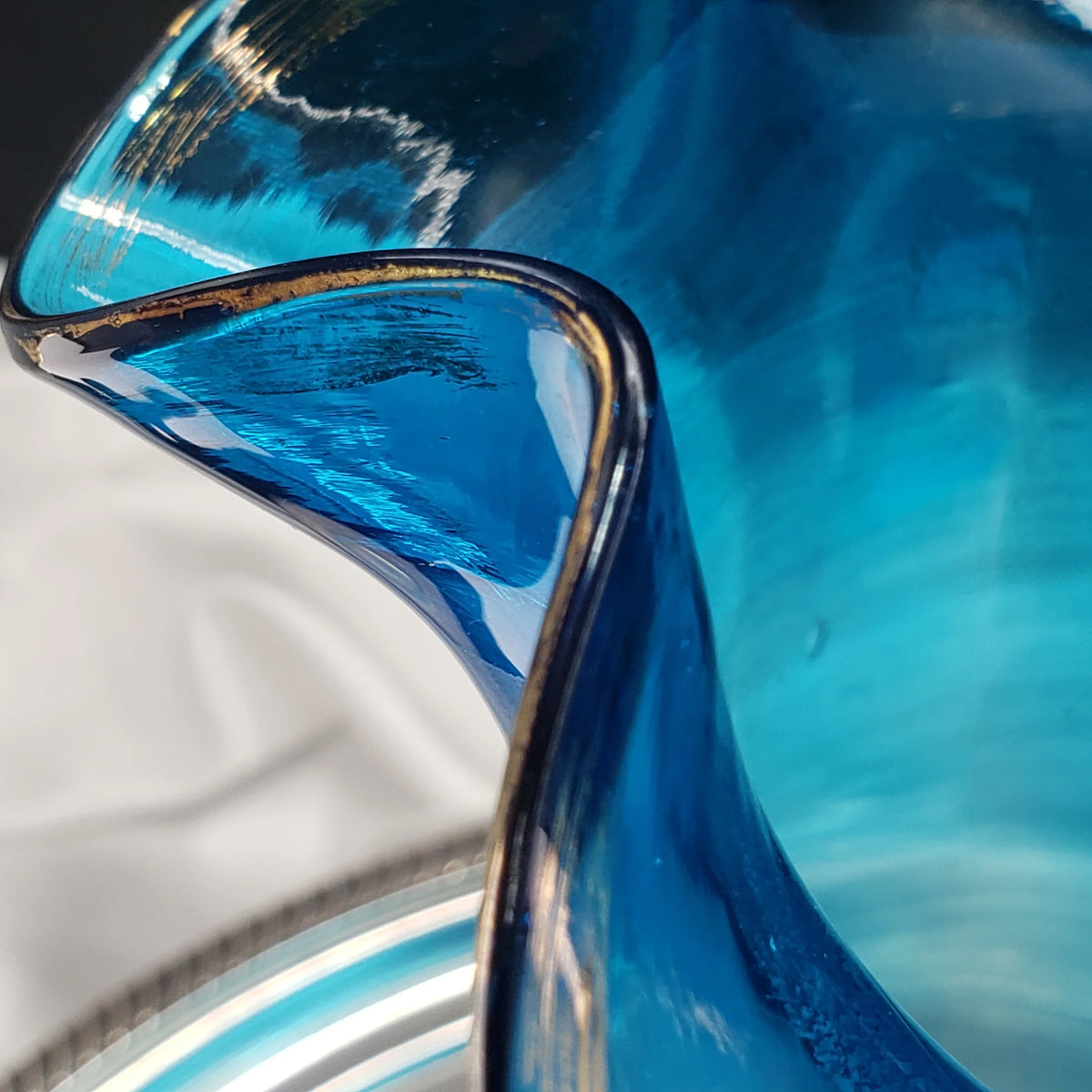 Antique Lemonade Pitcher - Azure Blue - Hand Painted - Possible Northwood Glass