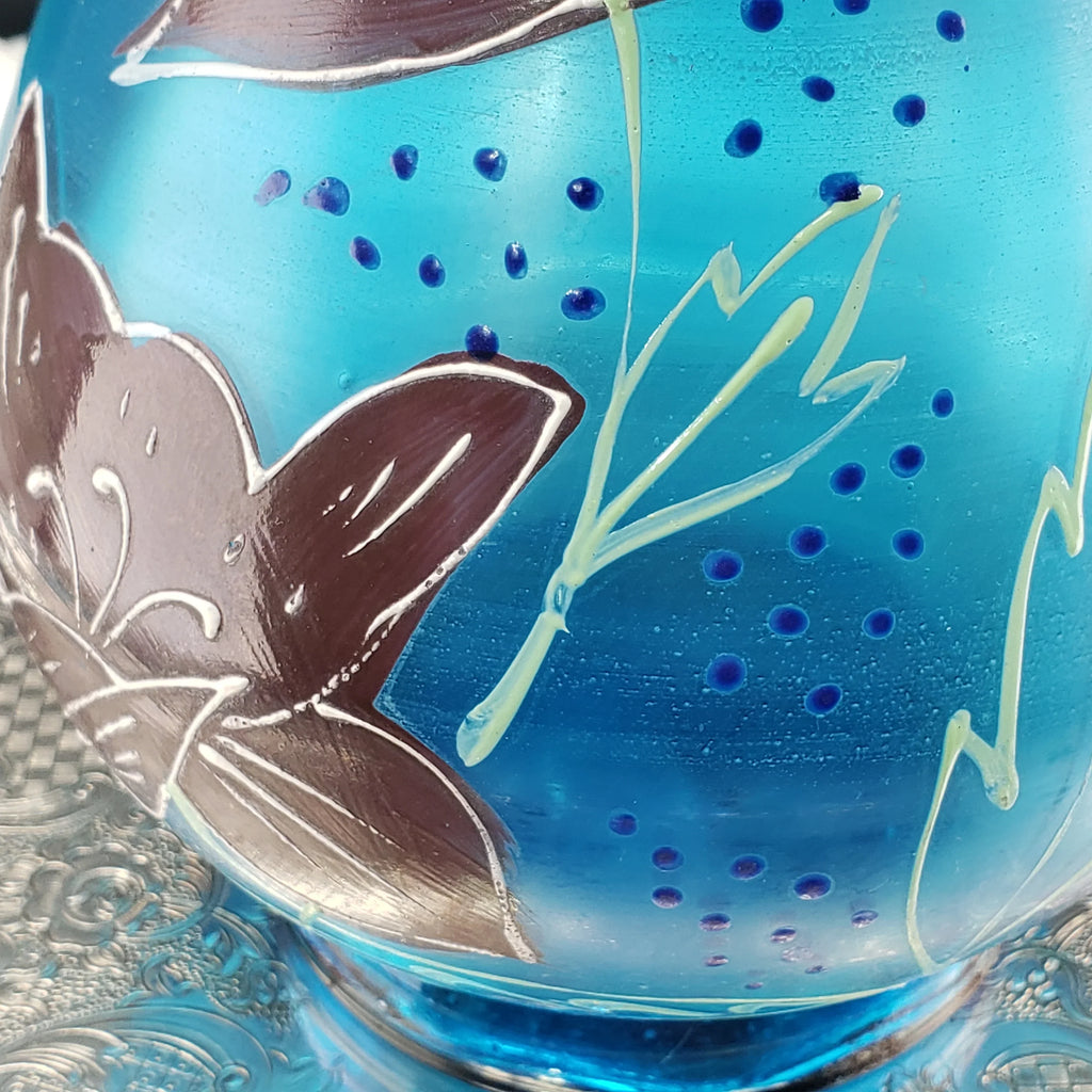 Antique Lemonade Pitcher - Azure Blue - Hand Painted - Possible Northwood Glass
