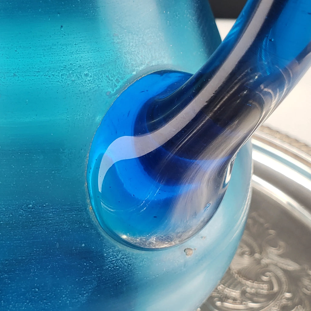 Antique Lemonade Pitcher - Azure Blue - Hand Painted - Possible Northwood Glass