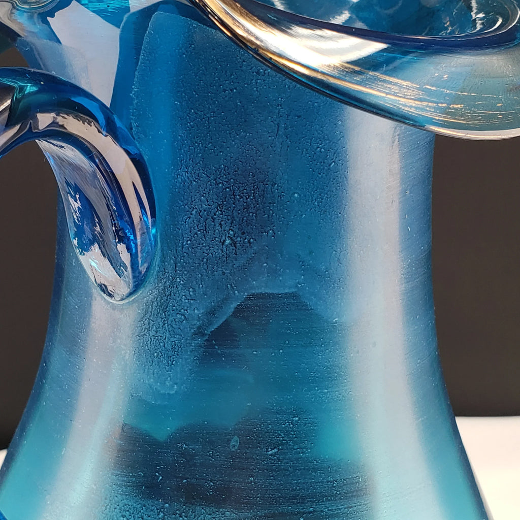 Antique Lemonade Pitcher - Azure Blue - Hand Painted - Possible Northwood Glass