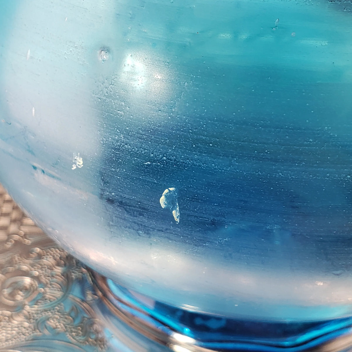 Antique Lemonade Pitcher - Azure Blue - Hand Painted - Possible Northwood Glass