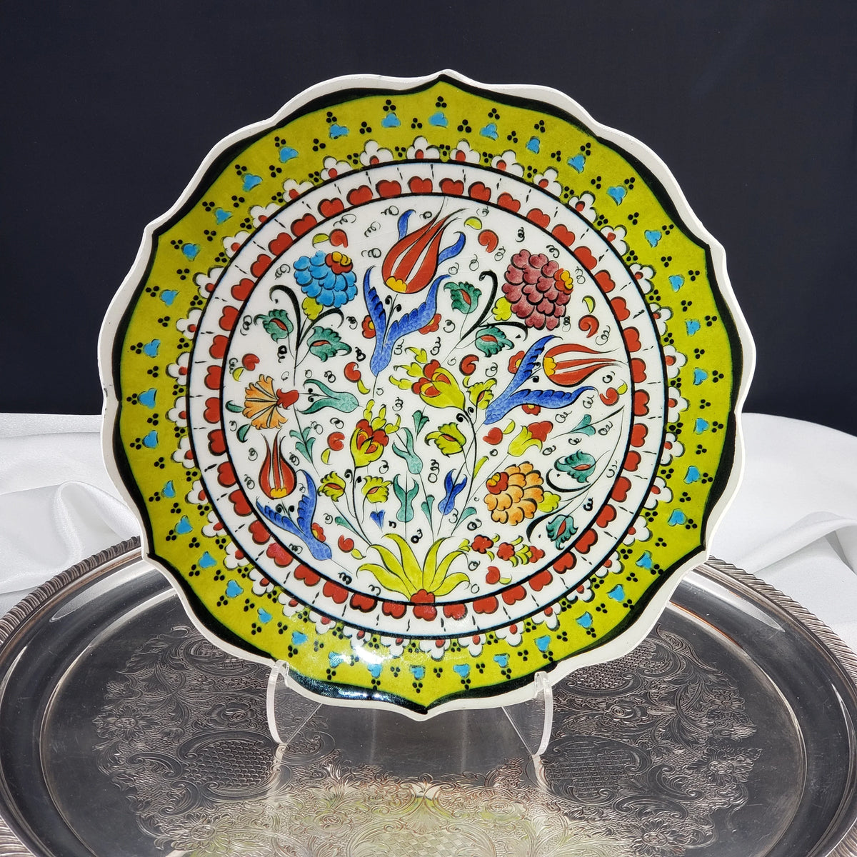 Vintage Turkish Ceramic Wall Hanger Plate - Hand Made - Artist Signed