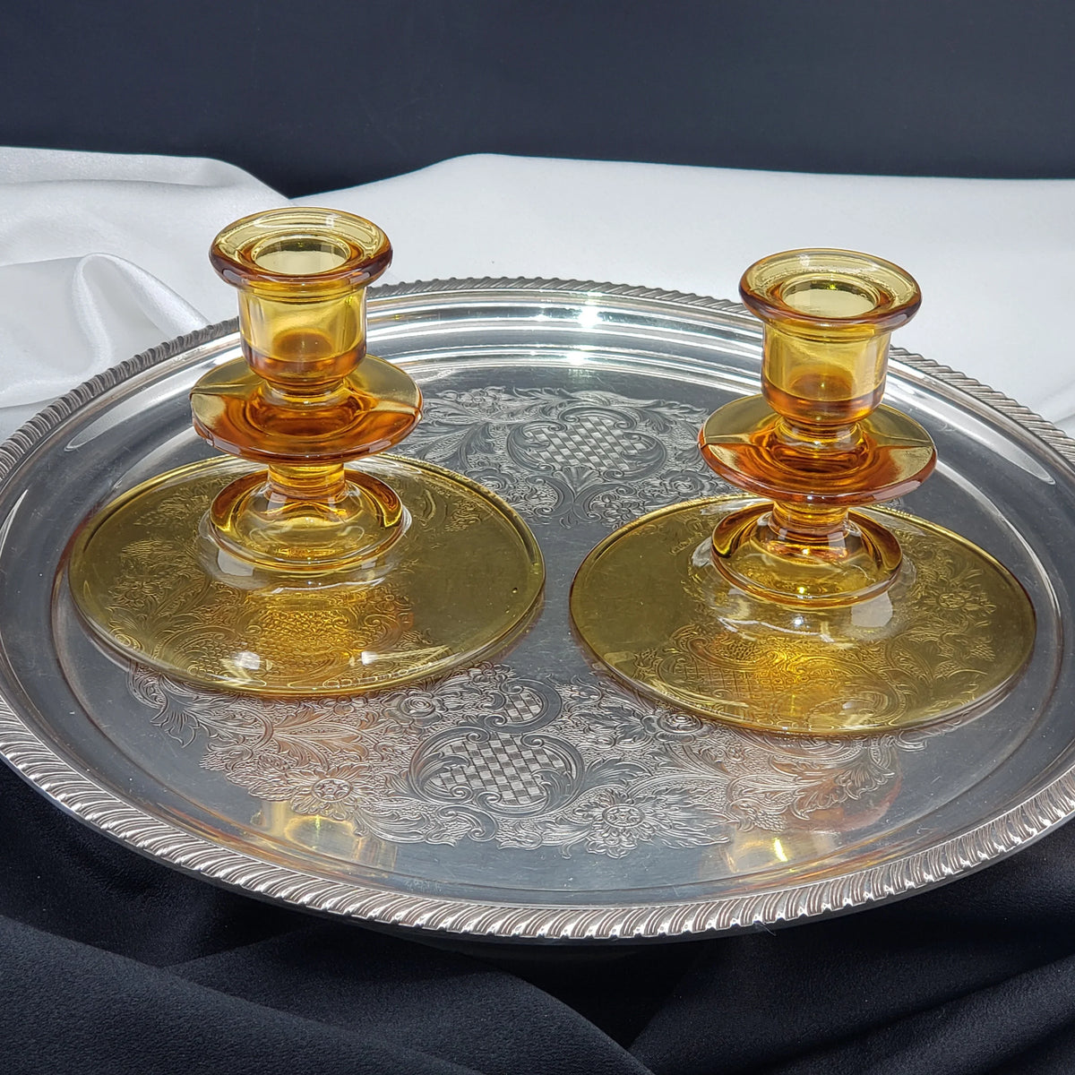 Vintage Amber Candle Stick Holders - Depression Glass
