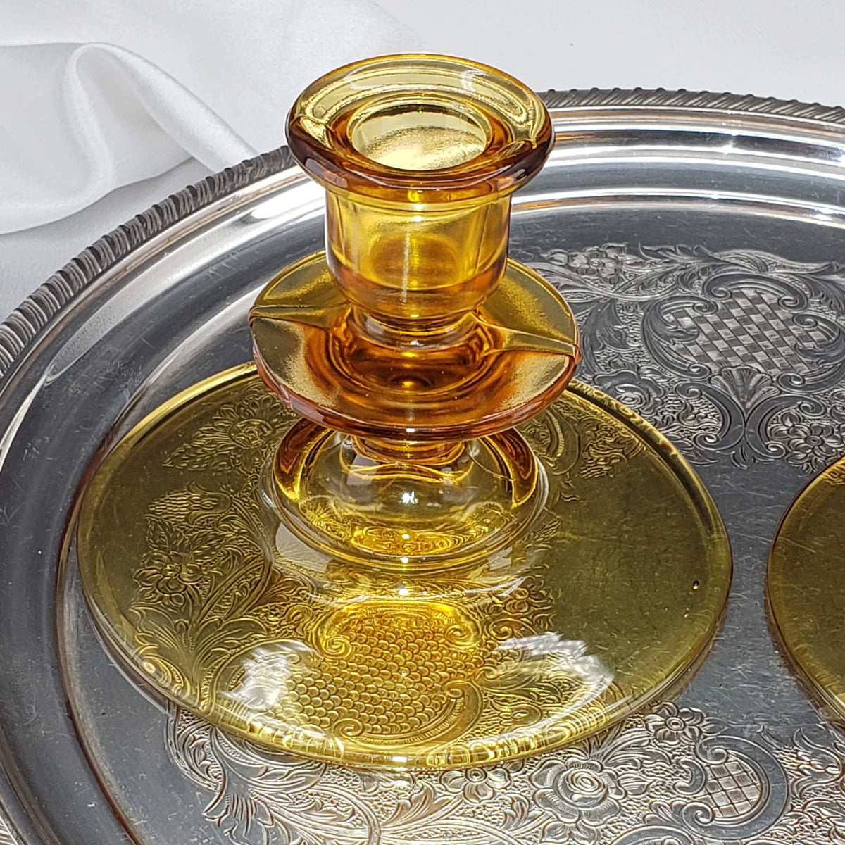 Vintage Amber Candle Stick Holders - Depression Glass