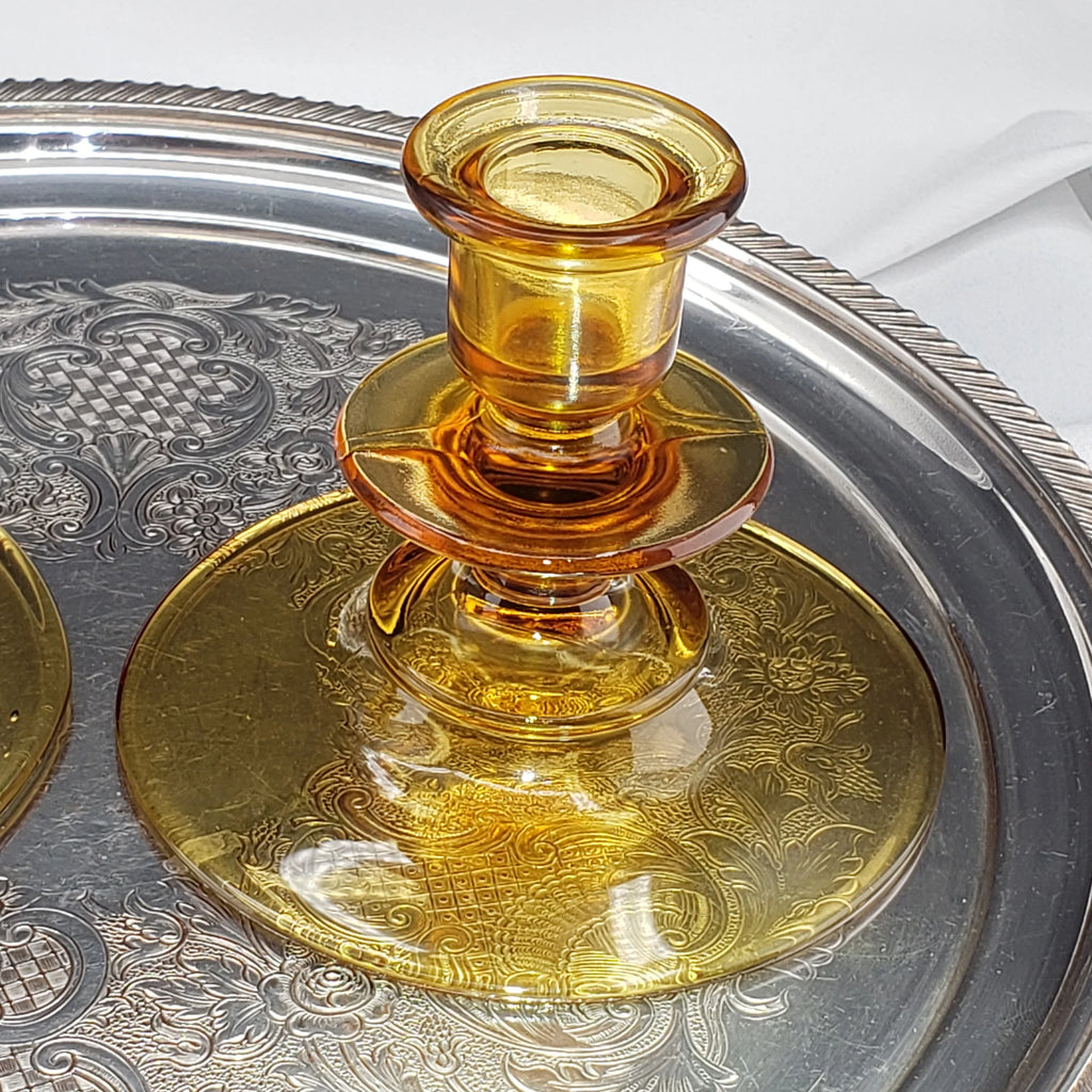 Vintage Amber Candle Stick Holders - Depression Glass