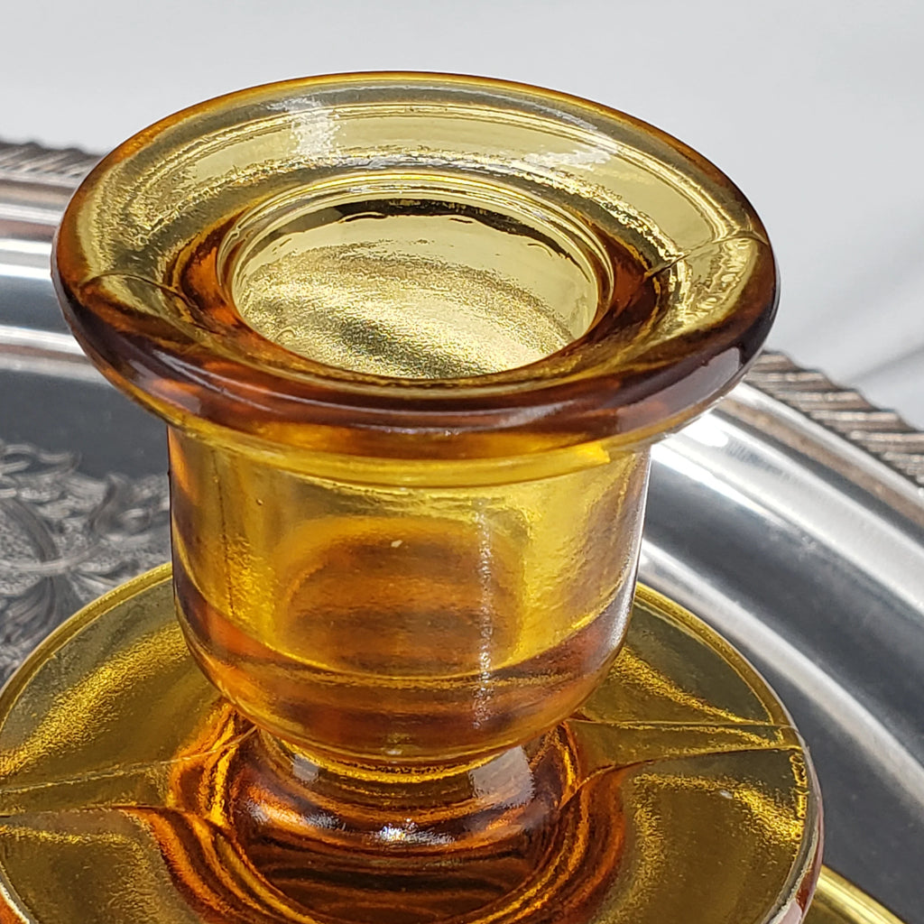 Vintage Amber Candle Stick Holders - Depression Glass