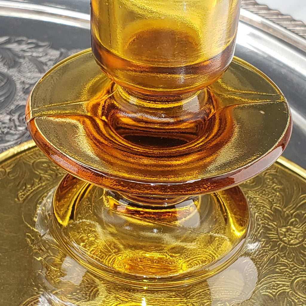 Vintage Amber Candle Stick Holders - Depression Glass