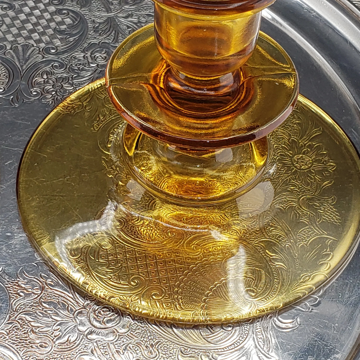 Vintage Amber Candle Stick Holders - Depression Glass