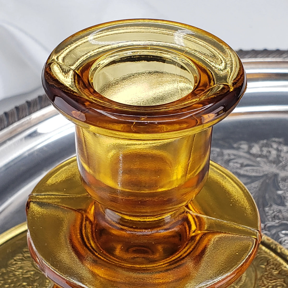 Vintage Amber Candle Stick Holders - Depression Glass