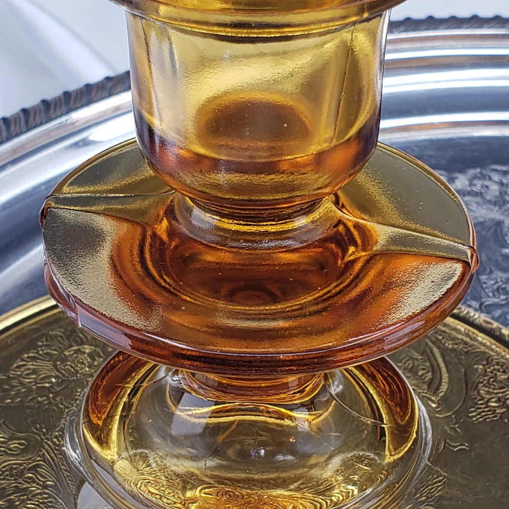 Vintage Amber Candle Stick Holders - Depression Glass