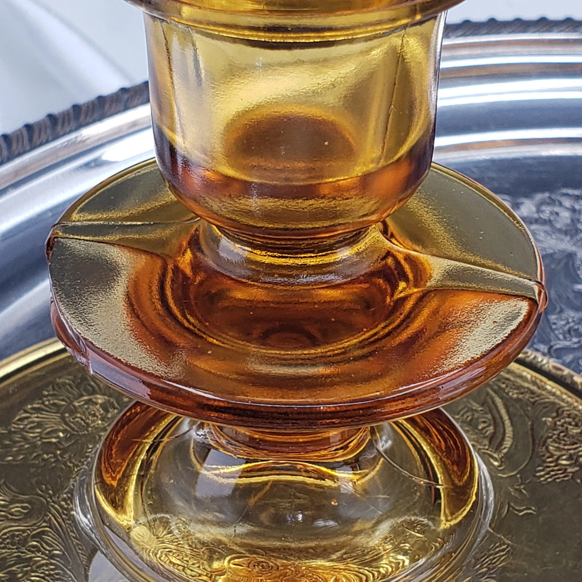 Vintage Amber Candle Stick Holders - Depression Glass