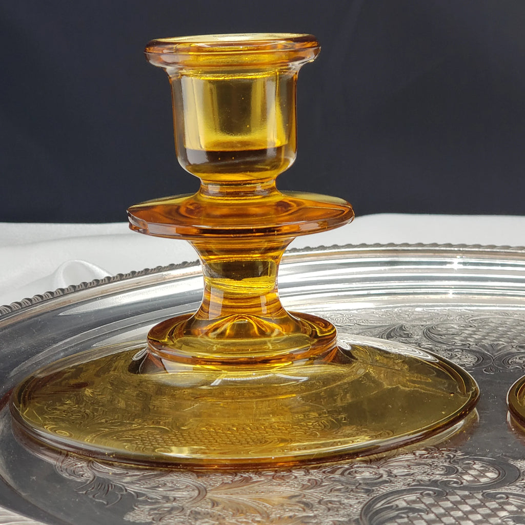 Vintage Amber Candle Stick Holders - Depression Glass