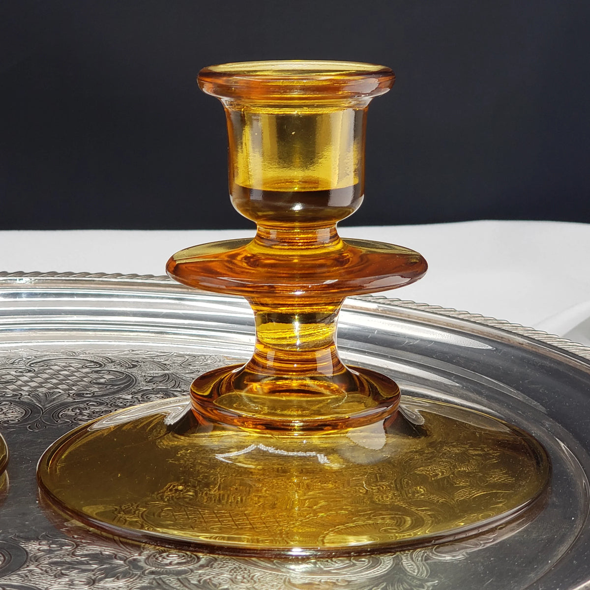 Vintage Amber Candle Stick Holders - Depression Glass