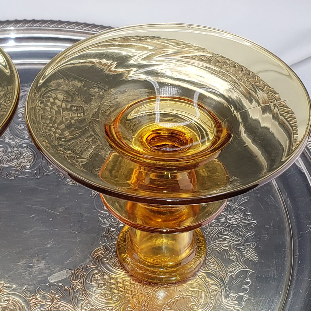 Vintage Amber Candle Stick Holders - Depression Glass