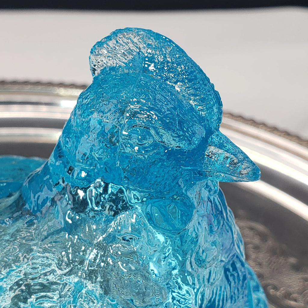 Vintage Ice Blue Glass Hen On A Nest - Medium Size
