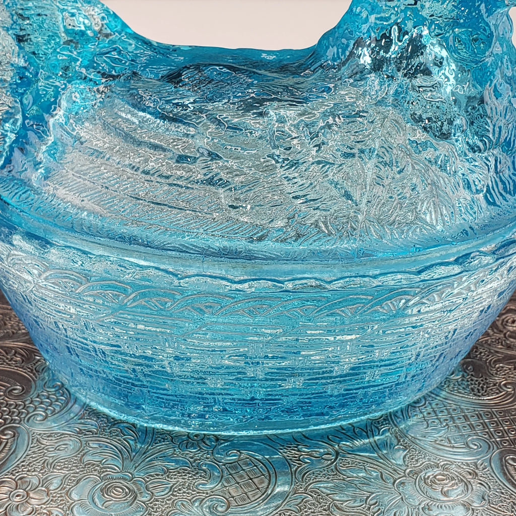 Vintage Ice Blue Glass Hen On A Nest - Medium Size