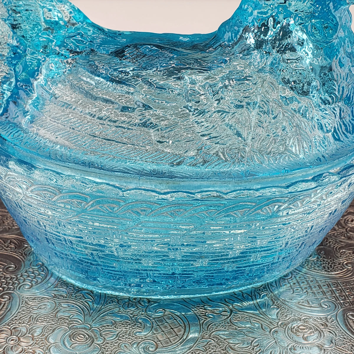 Vintage Ice Blue Glass Hen On A Nest - Medium Size