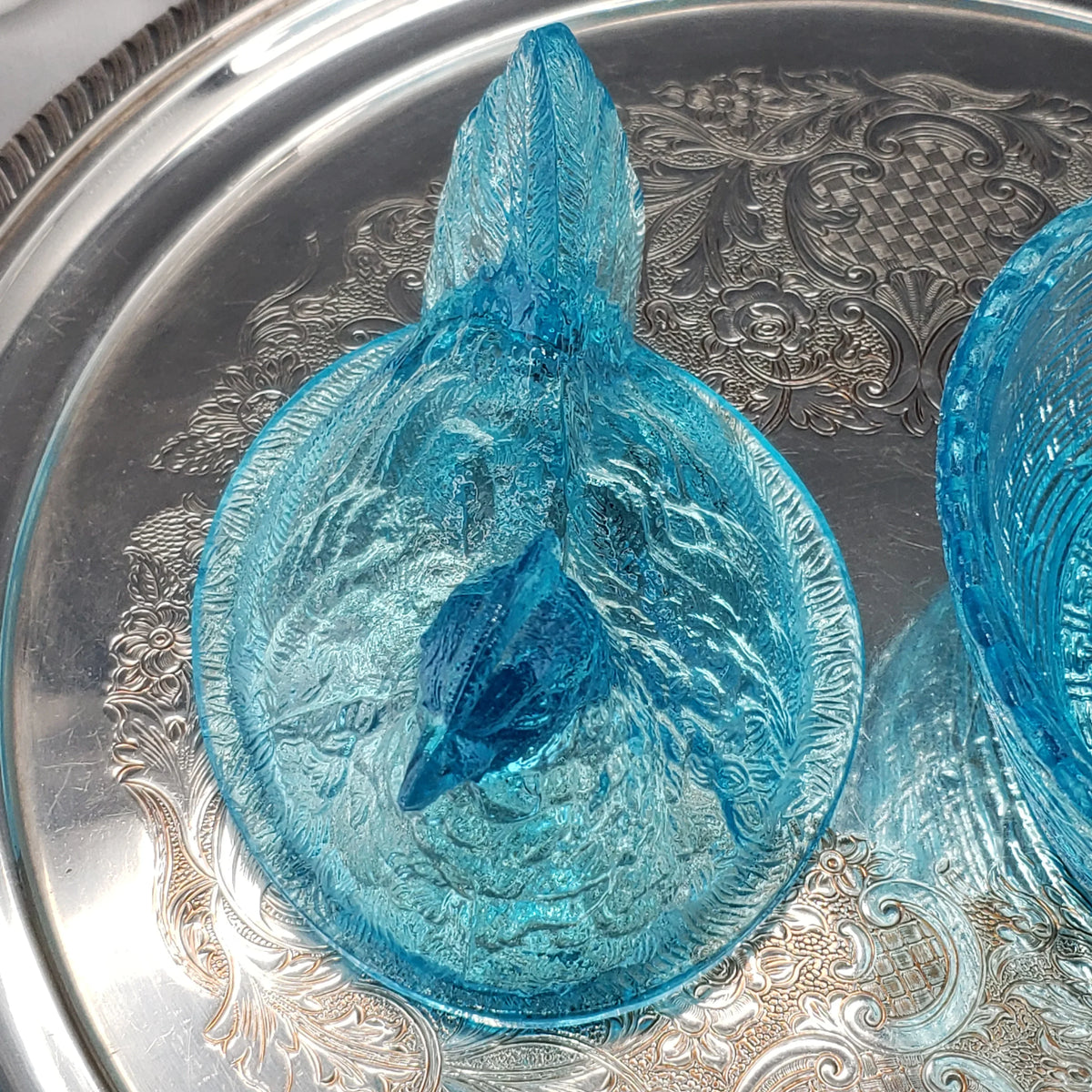 Vintage Ice Blue Glass Hen On A Nest - Medium Size