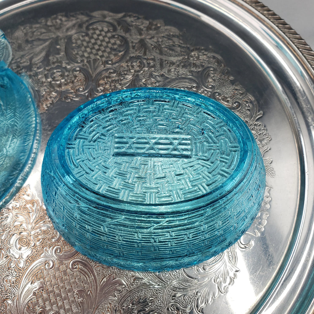 Vintage Ice Blue Glass Hen On A Nest - Medium Size