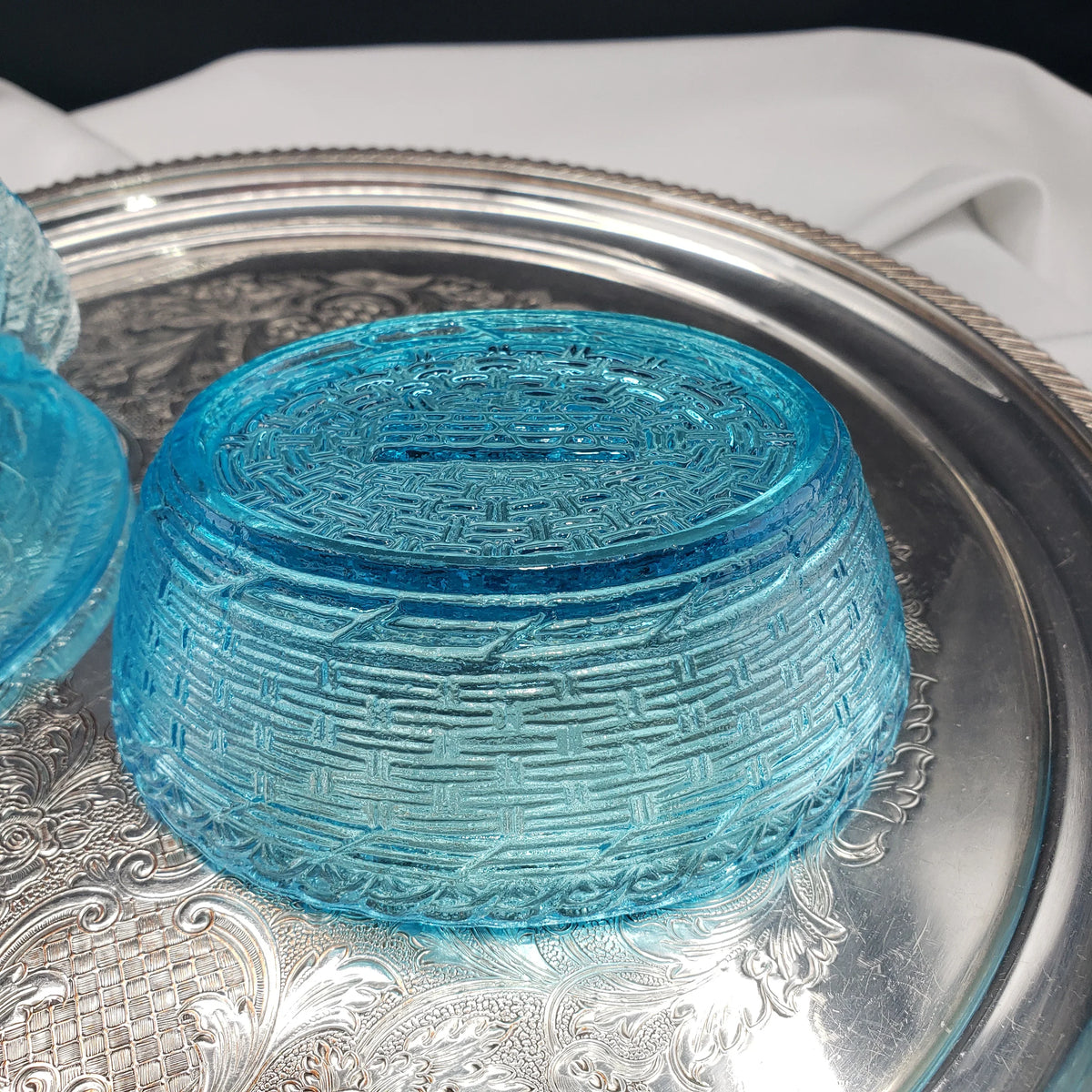 Vintage Ice Blue Glass Hen On A Nest - Medium Size