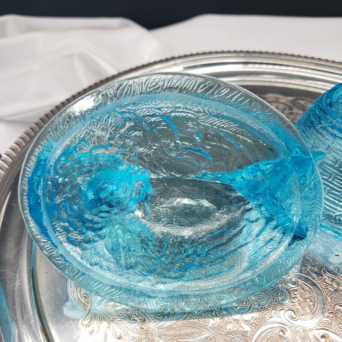 Vintage Ice Blue Glass Hen On A Nest - Medium Size