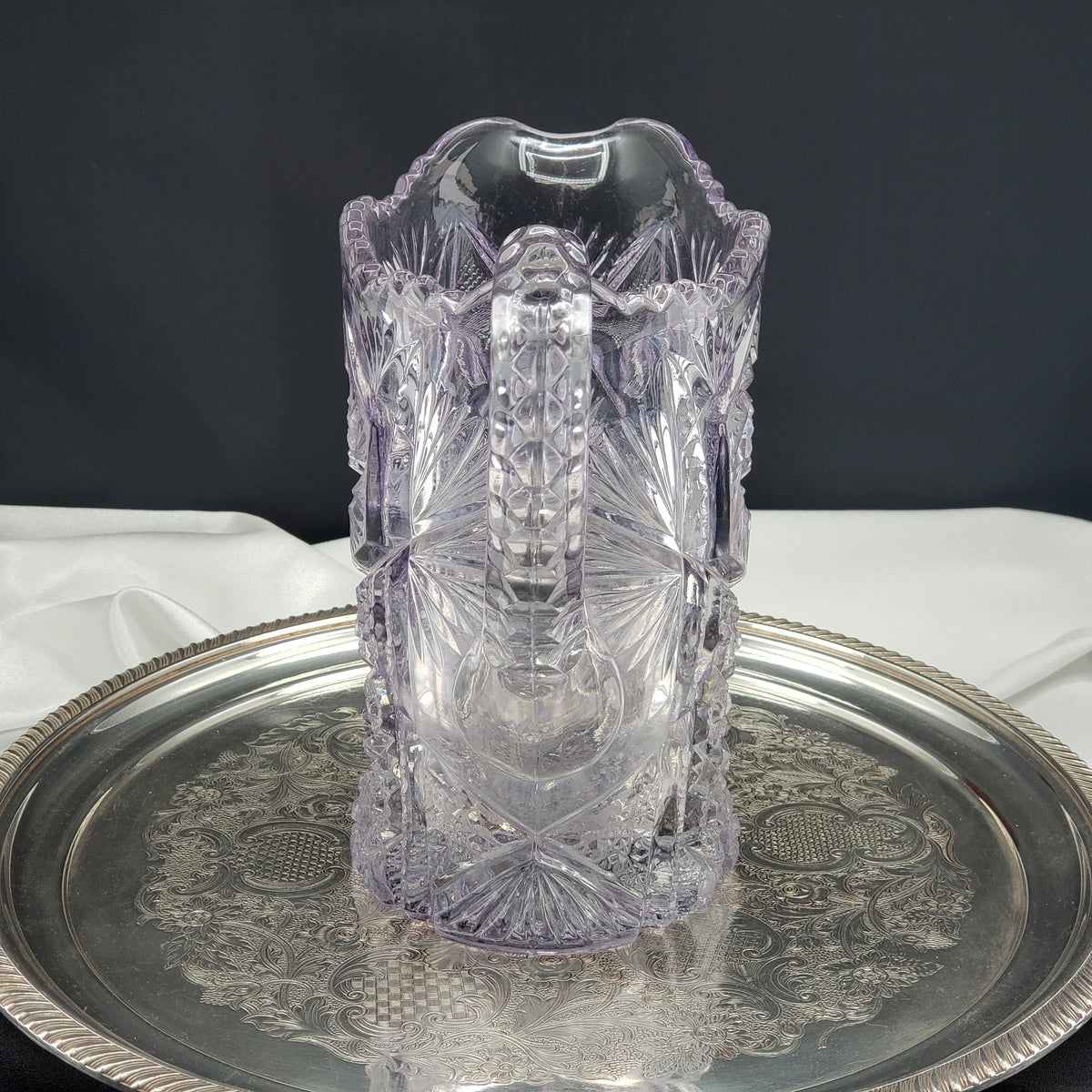 Amethyst Glass Pitcher - Art Cut Line - US Glass Co. - ca 1913