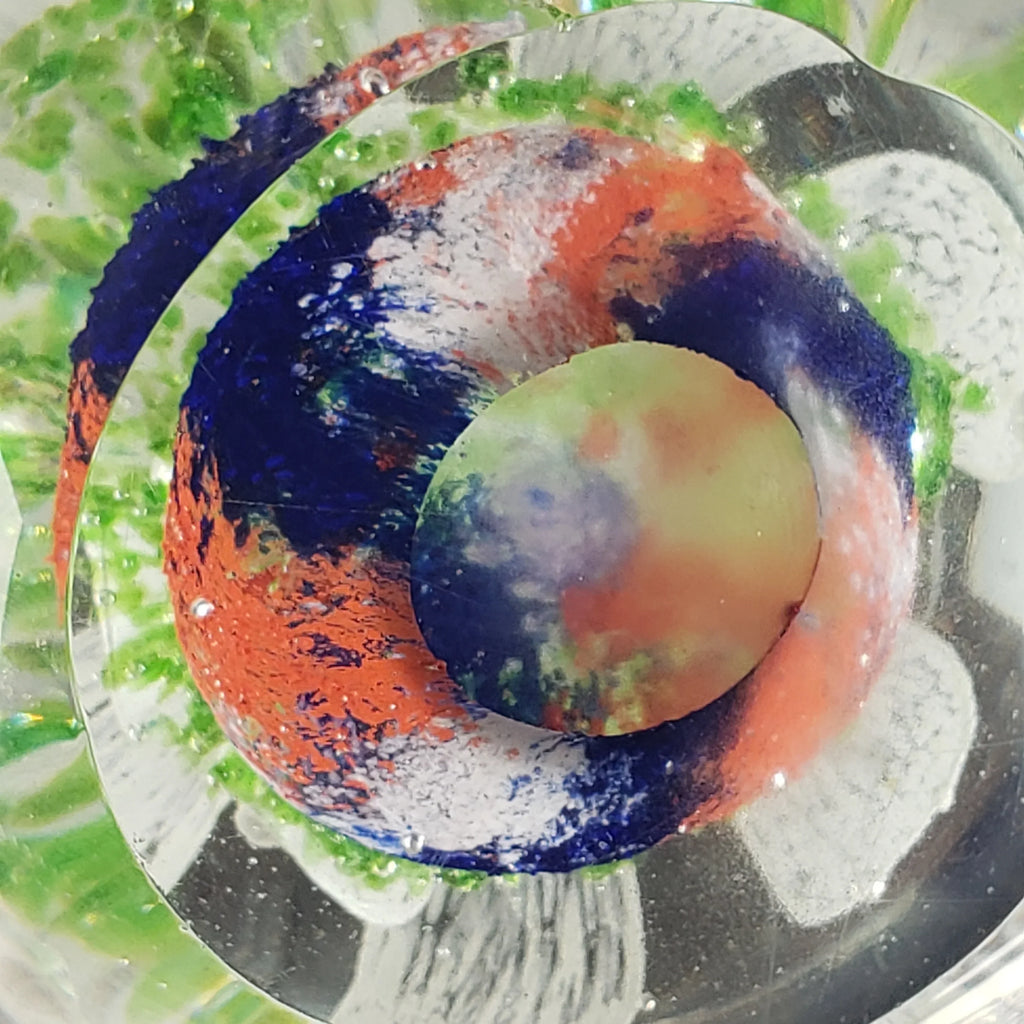 Large Glass Paperweight – Controlled Bubble With White Flower Petals