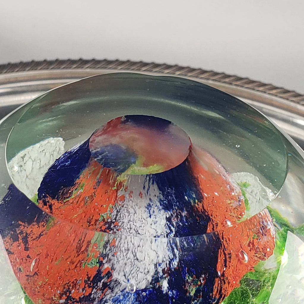 Large Glass Paperweight – Controlled Bubble With White Flower Petals