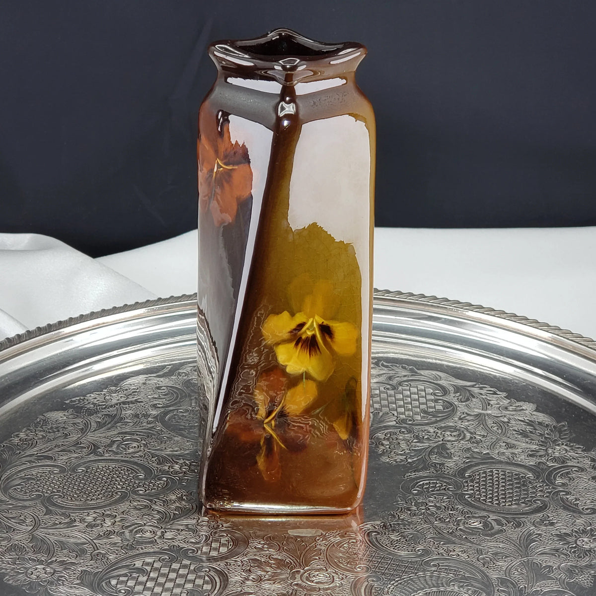 Antique Roseville Rozane Royal Vase -  Twisted Helix Shape  – Signed C. Neff, Pansy Floral