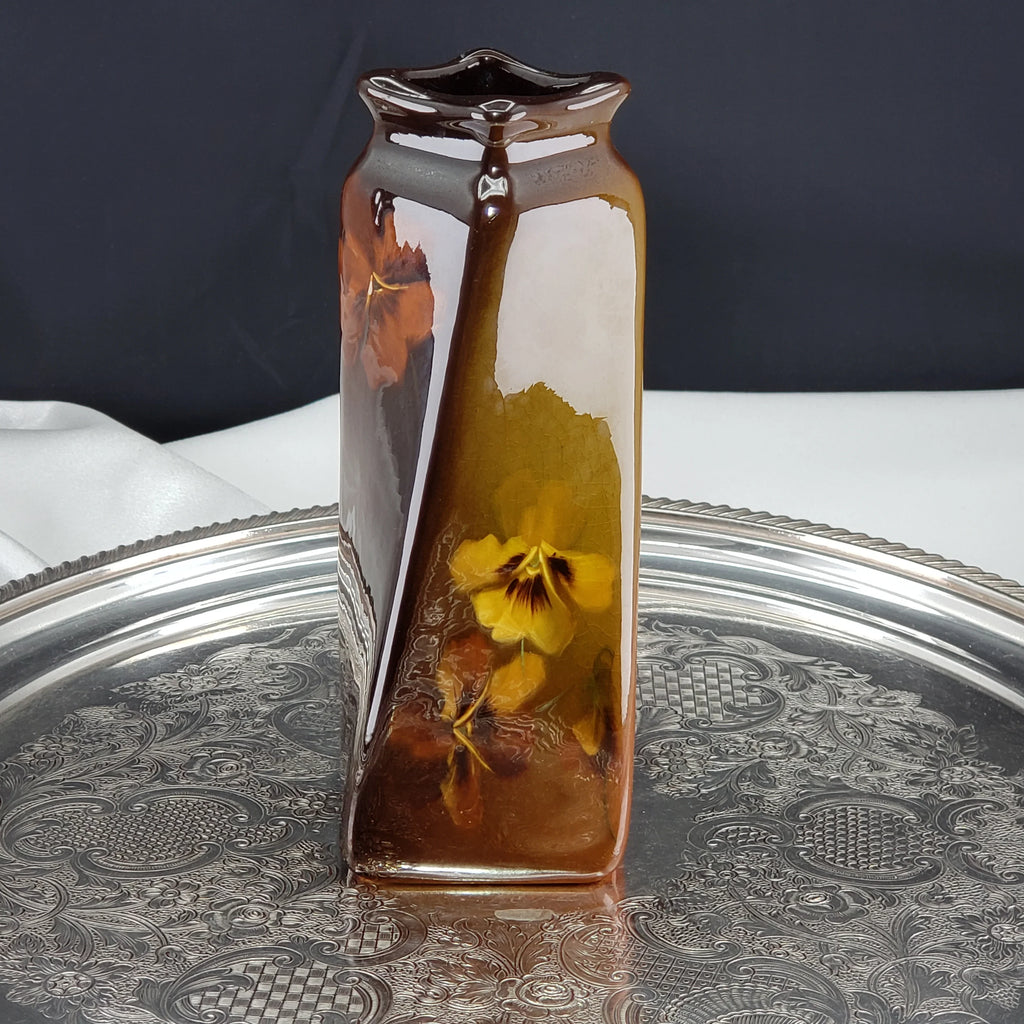 Antique Roseville Rozane Royal Vase -  Twisted Helix Shape  – Signed C. Neff, Pansy Floral