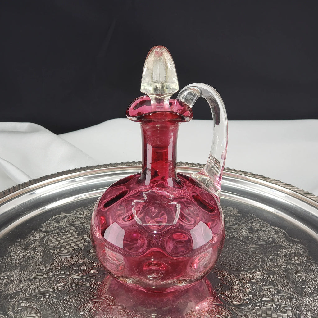 Vintage Bohemian Cranberry Glass Decanter – 6.5" Hand‑Blown Art Glass