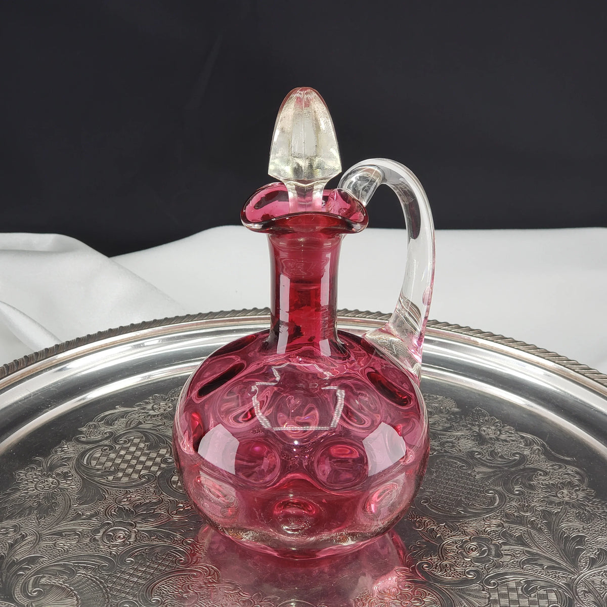 Vintage Bohemian Cranberry Glass Decanter – 6.5" Hand‑Blown Art Glass
