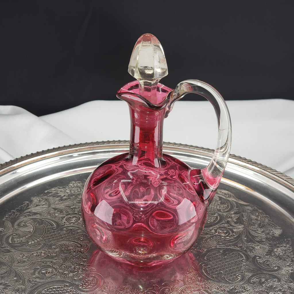 Vintage Bohemian Cranberry Glass Decanter – 6.5" Hand‑Blown Art Glass