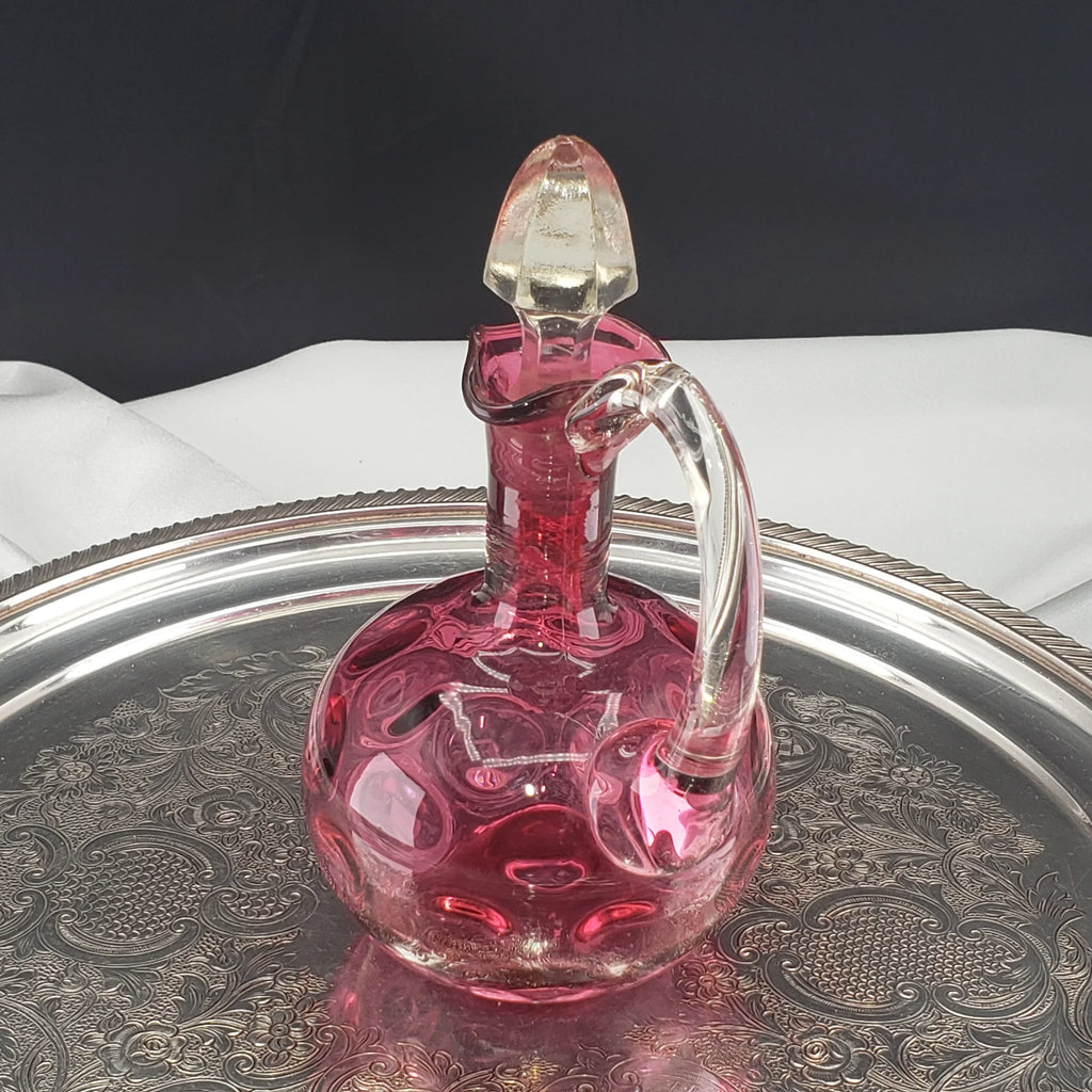 Vintage Bohemian Cranberry Glass Decanter – 6.5" Hand‑Blown Art Glass