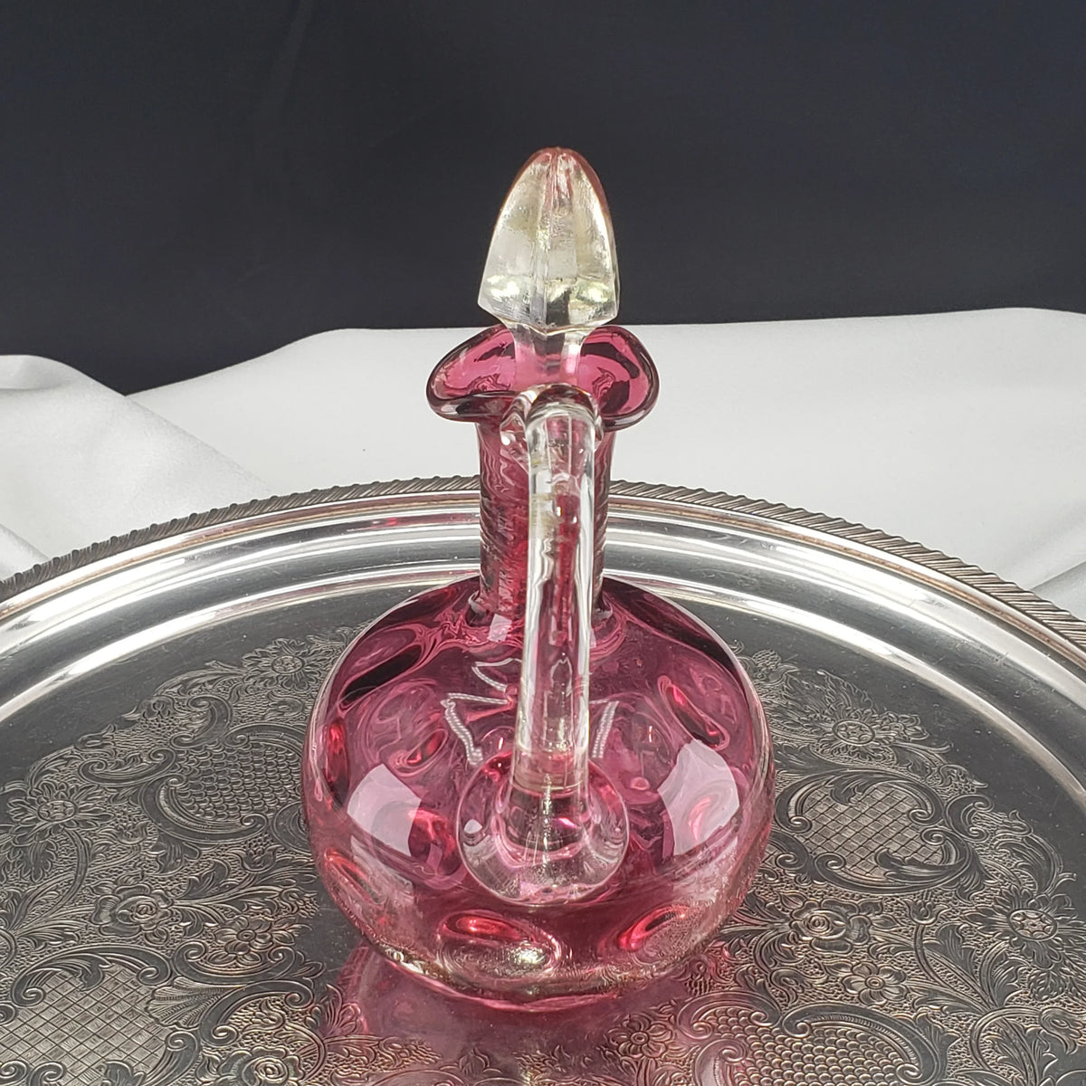 Vintage Bohemian Cranberry Glass Decanter – 6.5" Hand‑Blown Art Glass