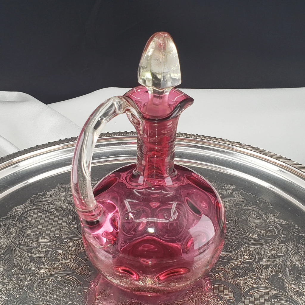 Vintage Bohemian Cranberry Glass Decanter – 6.5" Hand‑Blown Art Glass