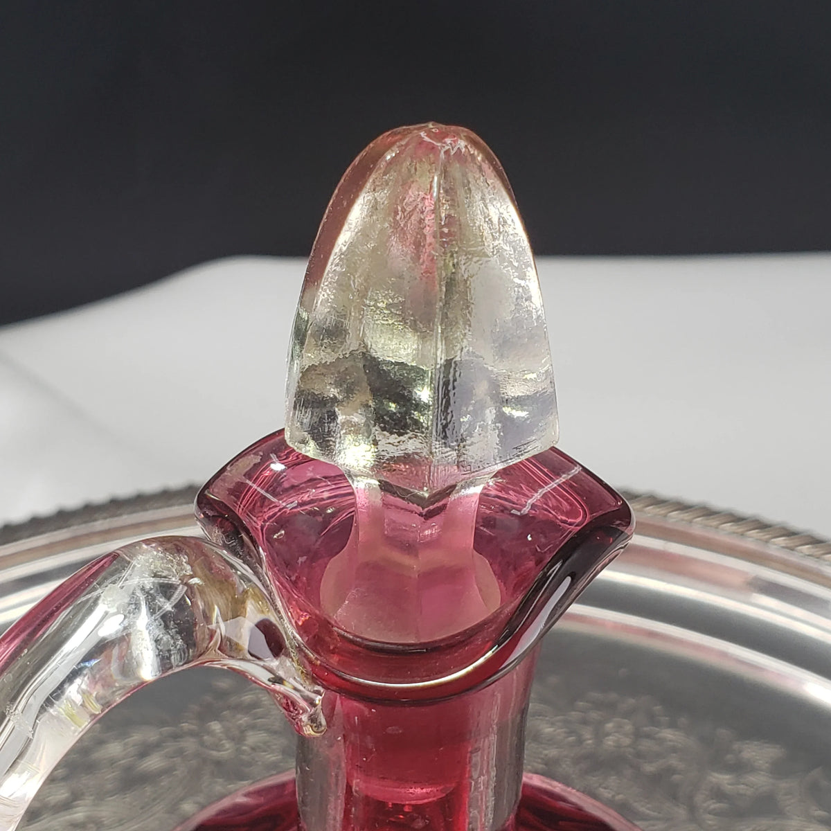 Vintage Bohemian Cranberry Glass Decanter – 6.5" Hand‑Blown Art Glass