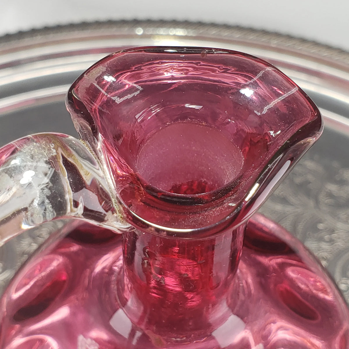 Vintage Bohemian Cranberry Glass Decanter – 6.5" Hand‑Blown Art Glass
