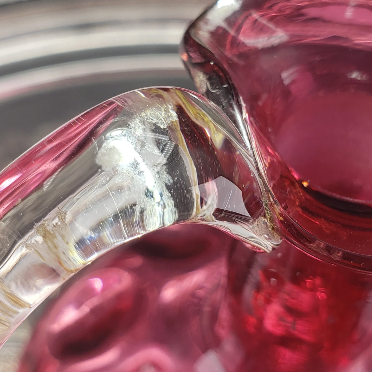 Vintage Bohemian Cranberry Glass Decanter – 6.5" Hand‑Blown Art Glass