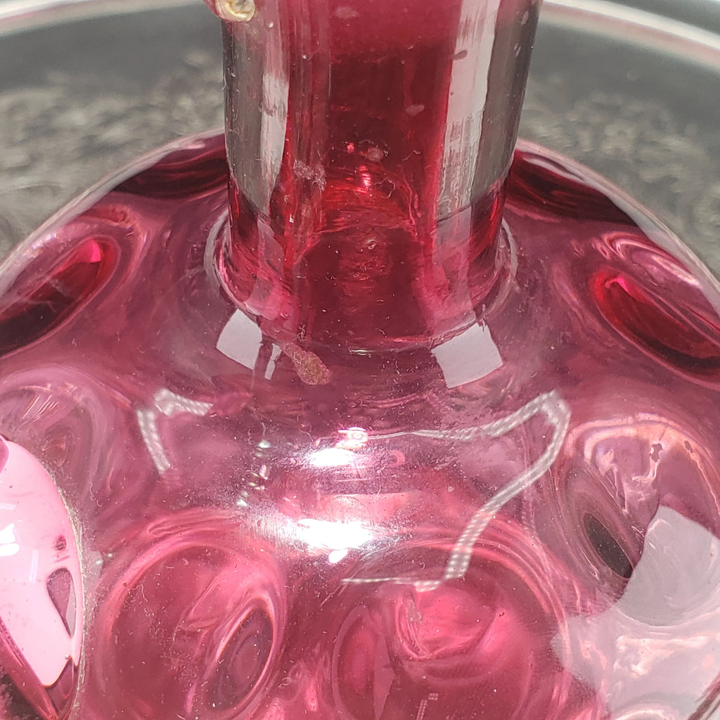 Vintage Bohemian Cranberry Glass Decanter – 6.5" Hand‑Blown Art Glass